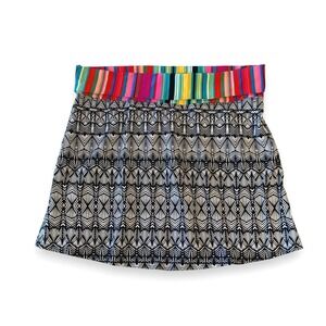 Swim Cover-up Skirt Geometric Black White Multi Stripe Fold Over Waist Sz XL